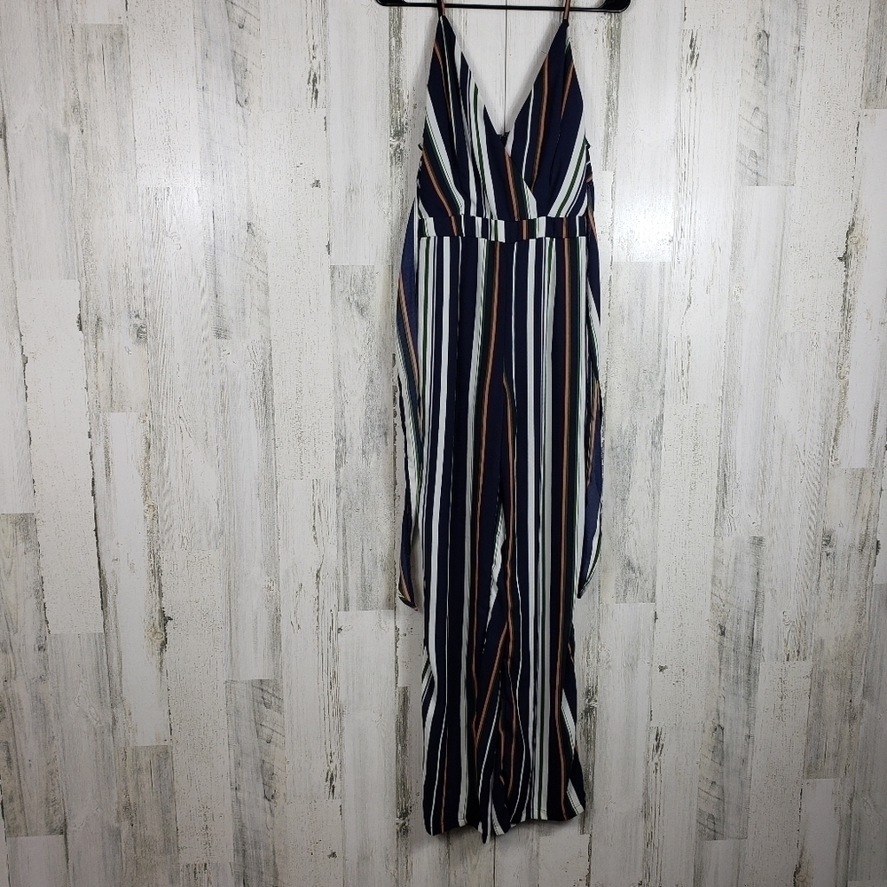 Fashion nova sleeveless colorful striped sheer jumpsuit size medium